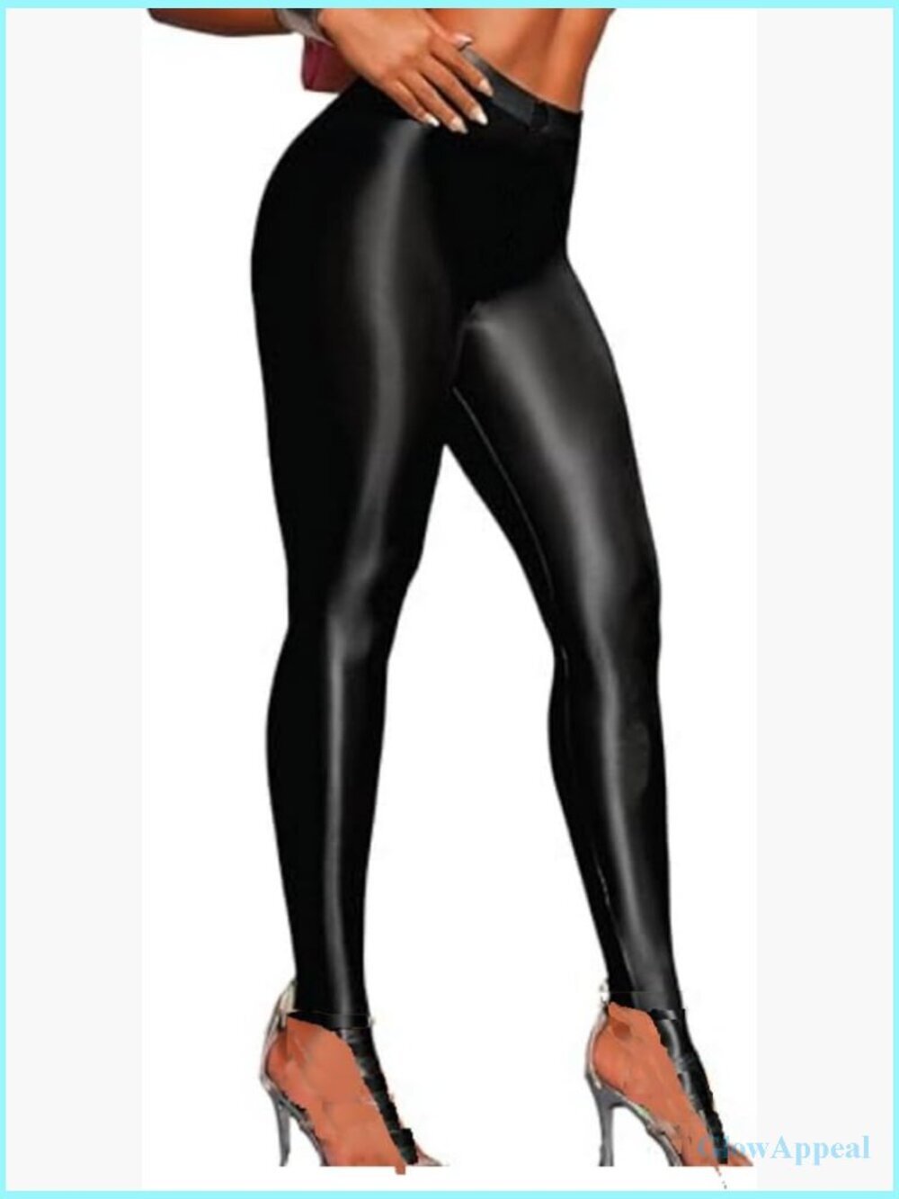 Shiny Stirrup Leggings High Rise Glossy Stretch Spandex Wet Look